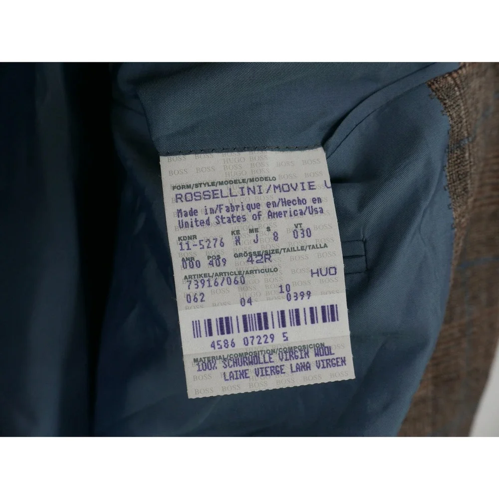 Hugo Boss Suit Brown Plaid Rossellini/Movie Wool Tweed USA 2 Piece 42R 36x33